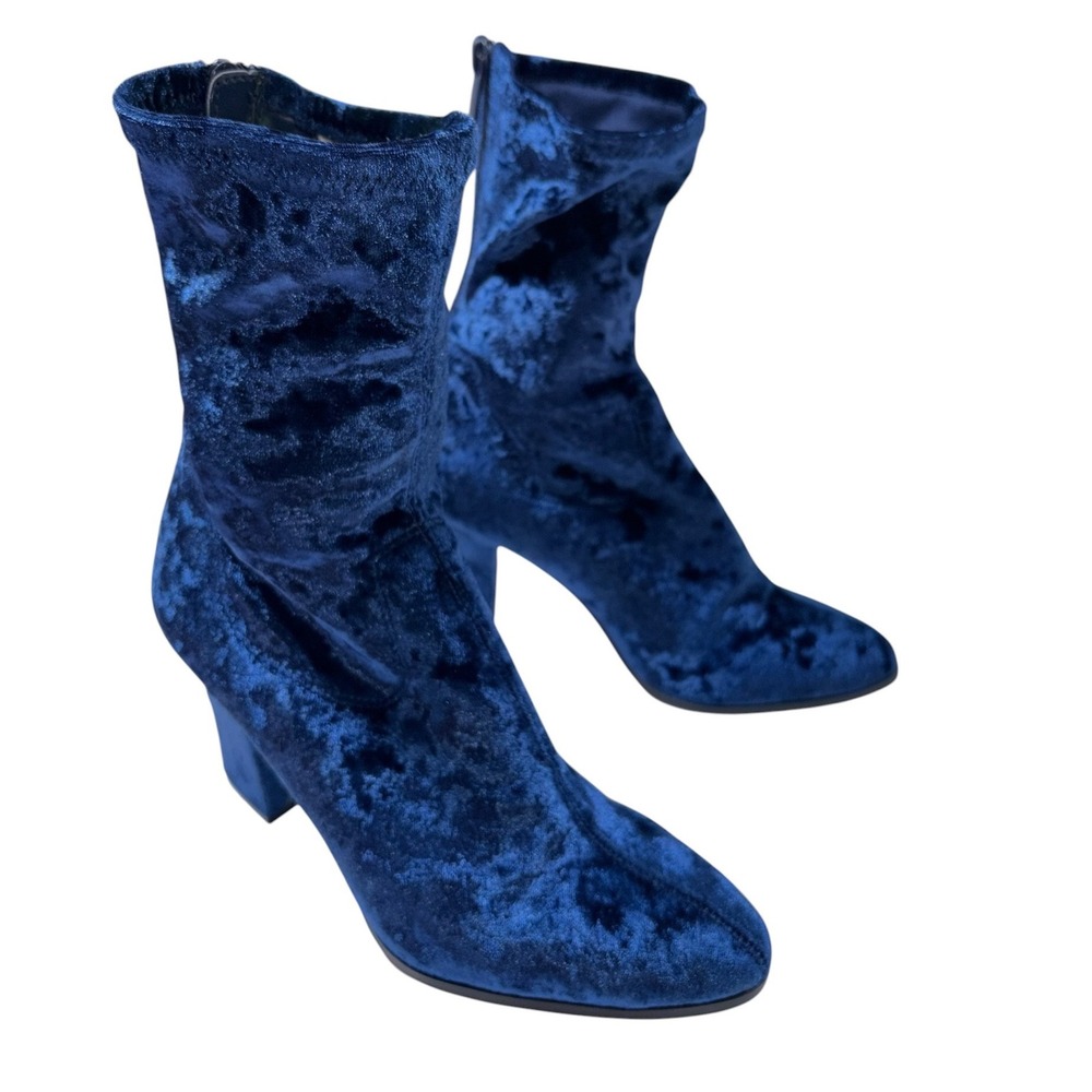Impo Tashley Too Boots 7M Navy Blue‎ Crushed Velvet Stretch Pointed Block Heel